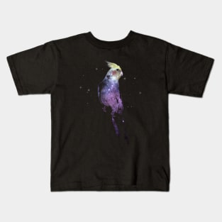 Space Nebula Double Exposure Cockatiel Parrot Kids T-Shirt
